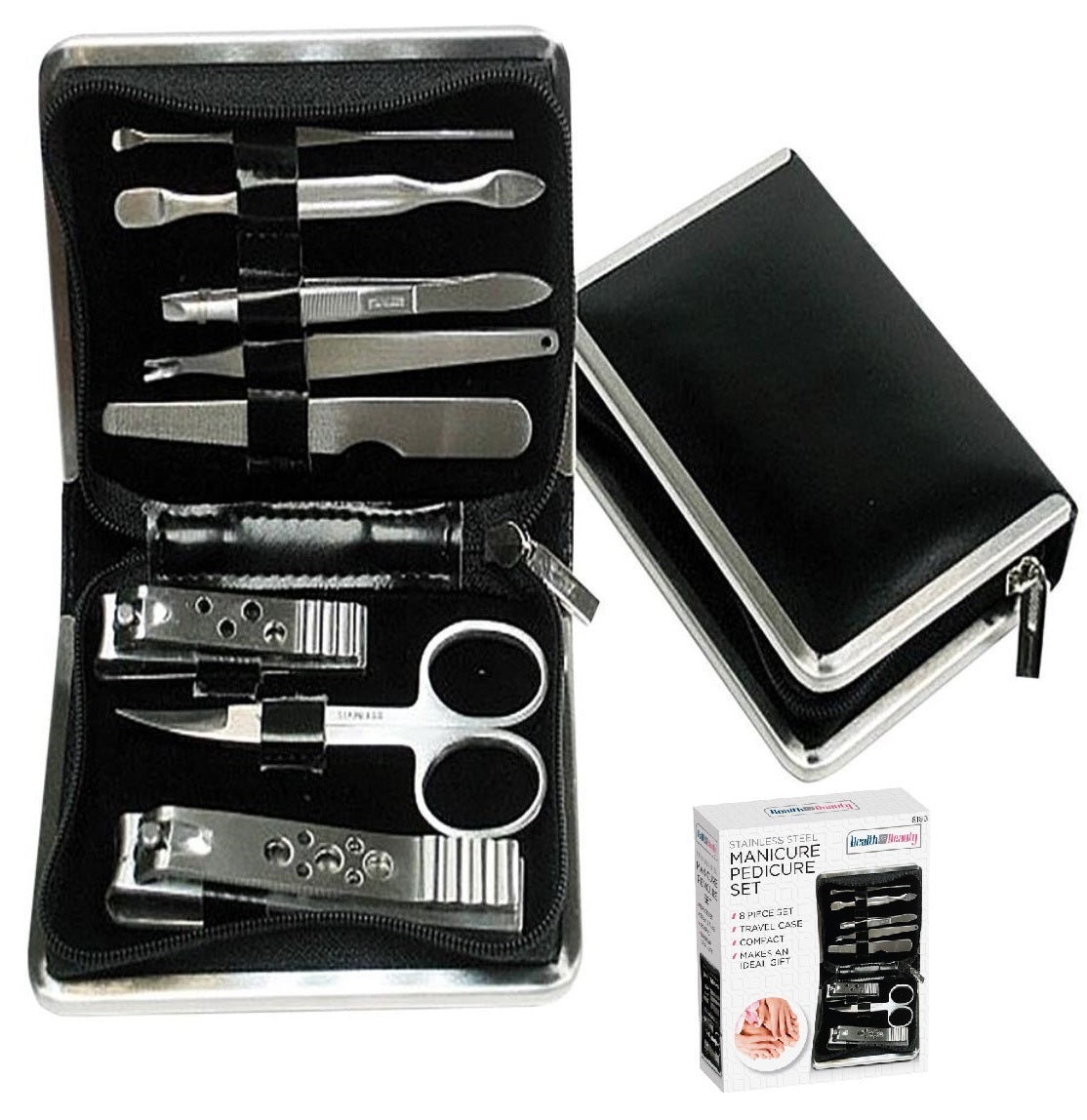 8Pcs Manicure Pedicure Set Stainless Steel Nail Clipper Grooming Travel Case Set 8Pcs Manicure Pedicure Set Stainless Steel Nail Clipper Grooming Travel Case Set
